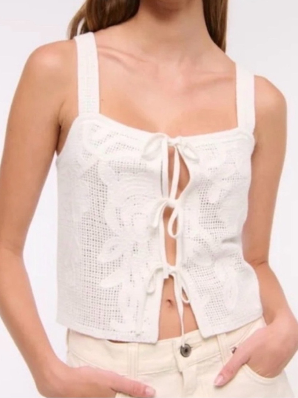 Abercrombie & Fitch Cream Crochet Cropped Tank